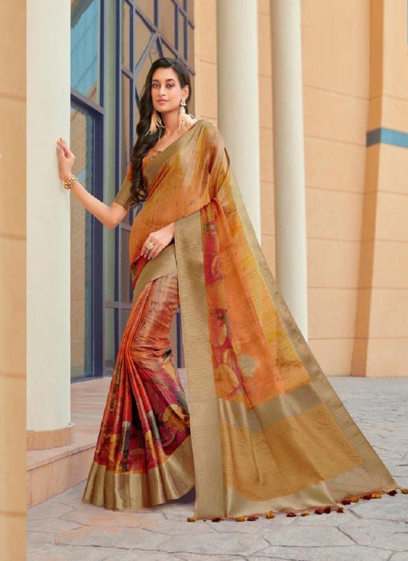 Orange Colour Chapai Vol 6 Joh Rivaj New Latest Printed Ethnic Wear Chapa Silk Saree Collection 11002